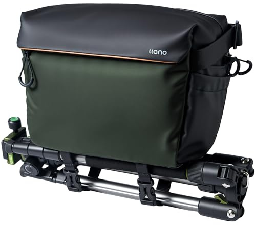 llano Borsa a tracolla per fotocamera DSLR/Mirrorless, borsa fotografica compatta crossbody con tracolla regolabile, adatta per Canon/Nikon/Sony, per 1 fotocamera, 2 obiettivi e accessori (Verde)