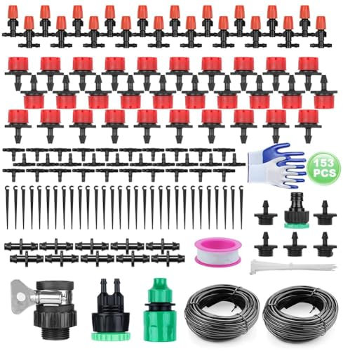 152PCS Système D'irrigation Jardin, 30m Micro Irrigation Goutte à Goutte kit DIY avec Buse Arroseur Pulvérisateur Dripper Automatique Pour Arrosage Jardin Terrasse Pelouse Paysage Serre Potager