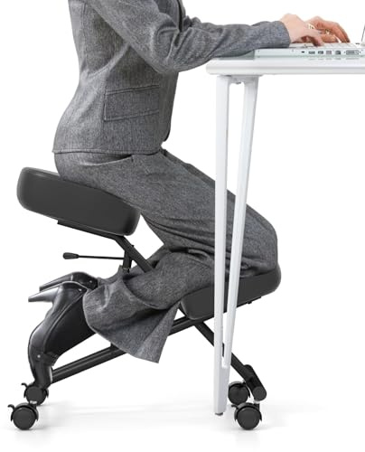 GIANTEX Silla de Rodillas Ergonómica para Corrección Postural, Taburete Acolchado con Altura Ajustable y 4 Ruedas Bloqueables, Silla de Escritorio para Oficina, Estudio