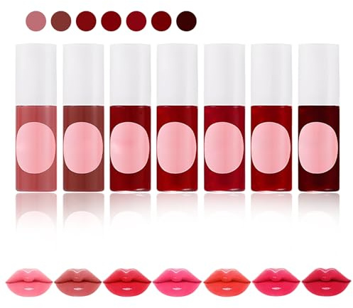 7PCS Lip Stain, Long Lasting Lip Tint Set, Moisturizing Lip and Cheek Tint, Natural Red Lip Stain for Daily Makeup and Gifting