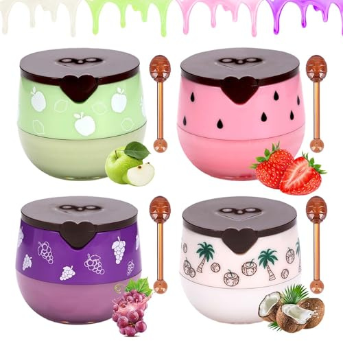 4 PCS Honey Lip Balm,Sleeping Lip Mask for Dry & Cracked Lips,Reduce Lip Lines,Plump & Smooth Lips,Moisturize,with Stick
