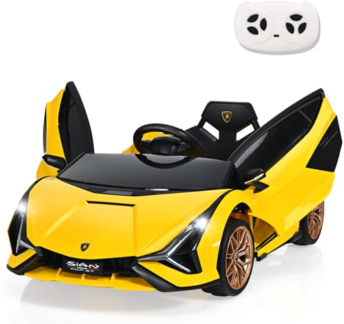 SOARS Macchina Elettrica per Bambini Lamborghini SIAN 12V con Telecomando, Auto Elettrico a Pedale e Luci LED, Veicoli con Musica, MP3, Clacson e Radio, Carico 25 kg, 3-8 Anni (Giallo)