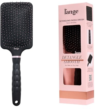 L'ANGE HAIR Detangling Paddle Brush | Gentle Nylon Bristles for Wet & Dry Hair | Smooth Detangling & Scalp Massage | Lightweight, Non-Slip Handle | Works for All Hair Types (Black)