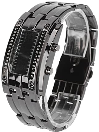 Dpofirs LED Watch Unique Binary Time Mode Wear Resistant for Men Electronic Watch Stainless Steel Glass 1.4cm 2.4cm for