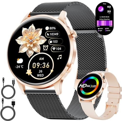 LIGE Smartwatch Donna 7,9mm Ultrafino 1,32 AMOLED Chiamate Bluetooth per Android iOS Orologio Intelligente Elegante Multisport Fitness,Monitor Frequenza Cardiaca e Sonno,Ciclo Mestrual,Nero oro