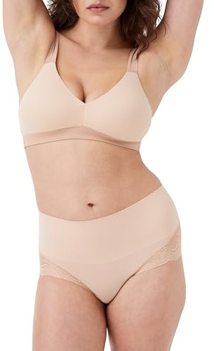 SPANX SPANXsmooth Undie-tectable Lace Hi-Hipster - Comfortable Core Control - Lace Shapewear - No Visible Panty Lines - Soft Nude - Large