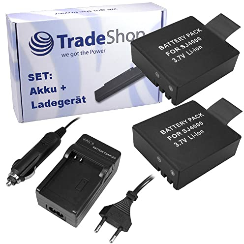 Angebot IM Set: 2X Kamera Li-Ion Akku 900mAh + Akku Ladegerät mit Kfz Adapter für Qumox SJ4000 SJ5000 SJ6000 Evolveo A8 W7 W8 Sjcam M10 Eken H9 4K