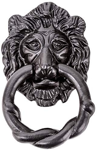 Large Black Antique Lion Front Door Knocker - Fancy & Ornate Iron Head