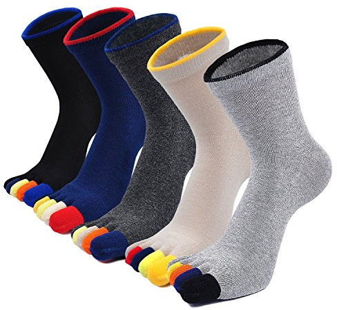 PUTUO Uomo Calzini con Dita Separate, Calze Sportive in Cotone da Uomo Calzino infradito a 5 dita, 5 paia (multicolore-3, EU 39-44)