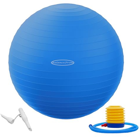 Fitvids Anti-Burst and Slip Resistant Exercise Ball Yoga Ball Fitness Ball Birthing Ball with Quick Pump, 2,000-Pound Capacity, Blue, 22-inch, M