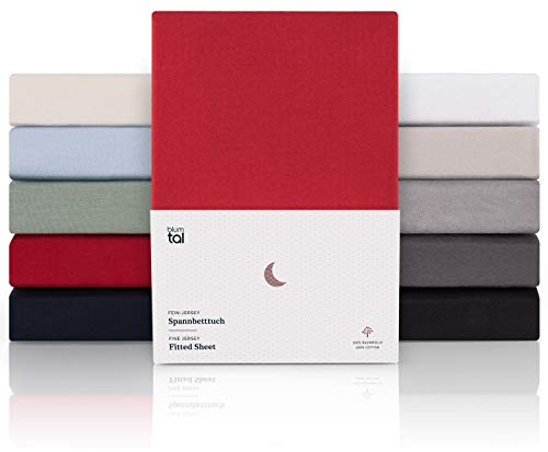 Blumtal Spannbettlaken 180x200cm bis 200 x 200 cm - Superweiches 100% Baumwolle Spannbetttuch, bis 25cm Matratzenhöhe, Rot