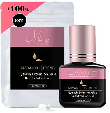 10ML Eyelash Glue for Lash Extensions, 1-2s Lankiz Individual Eye Lash Glue for Eyelash Extensions, Semi Permanent Eyelash Glue with 6 Weeks Retention （ 10ml Advanced Strong ）