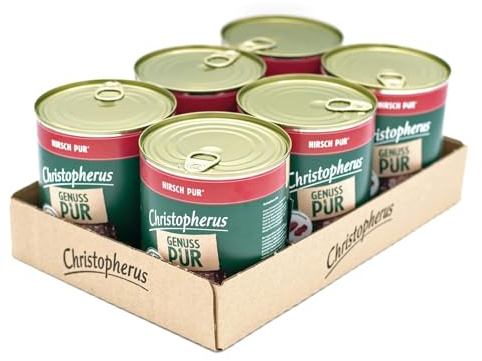 Christopherus PUR, hjort, helfoder för hundar, våtfoder, 6 x 800 g | Proteinrikt foder, monoproteinkälla, perfekt för känsliga hundar, spannmålsfri, näringsrik, utan onödiga tillsatser