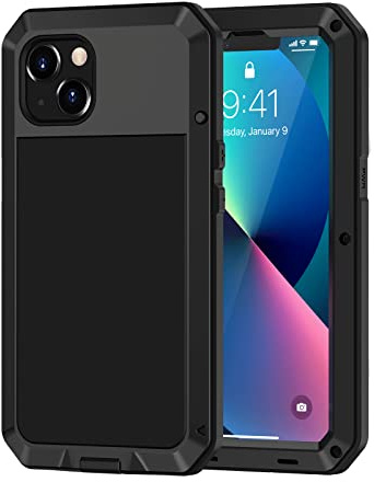 Lanhiem für iPhone 13 Hülle (6.1), iPhone 13 Case 360 Grad Outdoor Schutzhülle Stoßfest Metall Ganzkörper Panzerhülle Staubdicht Heavy Duty Case mit Eingebautem Displayschutz, Schwarz