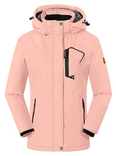 donhobo Damen Fleecejacke Winter Warm Softshelljacke Outdoor Skijacke Winddichte Wasserdicht Atmungsaktiv Regenmantel Funktionsjacke (Pink, S)