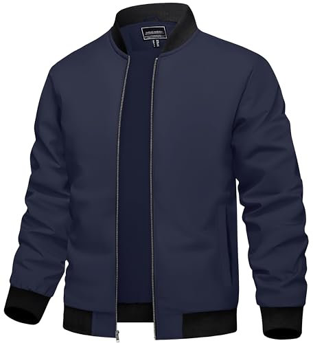 TACVASEN Bomberjacke Herren Sommer Freizeitjacke Bomber Blouson Lässige College Jacke Frühlingsjacke Sport Jacket(M, Marineblau)