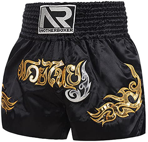 Qahdeikd Muay Thai Shorts Boxen Kampf Kickboxen Grappling Training Workout Gym Shorts für Männer Frauen Kinder, Schwarz 01, Klein