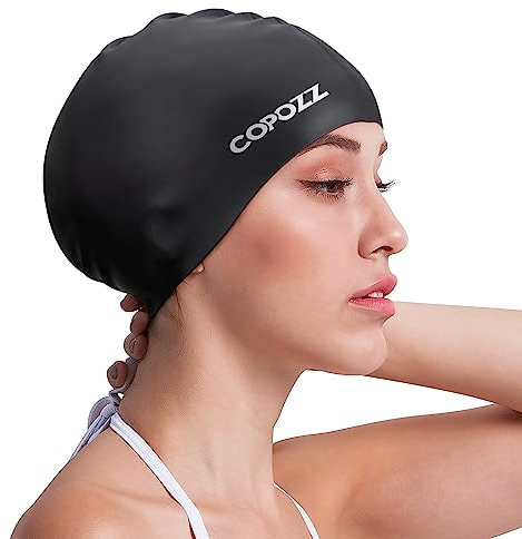 COPOZZ Erwachsene Badekappe, Unisex Wasserdicht Schwimmkappe für Herren Damen, Lange Haare Silikon Swimming Cap Bademütze für Männer Frauen