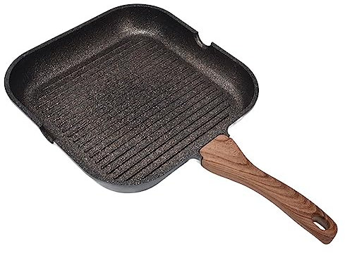 Yuemsh 24cm Grill Pan, Nonstick Induction Pan, Aluminum, Gas, Electric, Ceramic, Halogen, Induction, 1101g