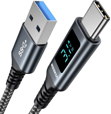 USB C Kabel 1M 3.1A Schnellladekabel USB C, QC 3.0 & USB 3.0 5Gbps Datenrate with LED Display, Kompatibel mit iPhone 15/15 Pro, MacBook Pro/Air, iPad Pro/Air, Samsung Galaxy S23 S22