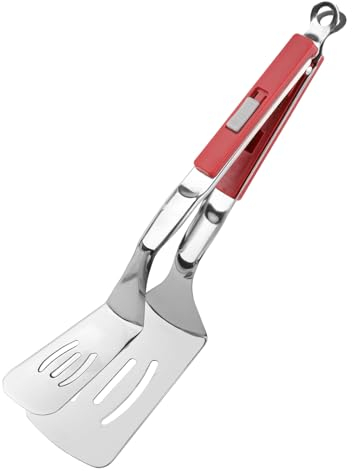 29,5cm Pince à Spatule à Manche Allongé Anti-Brûlure, Pince à Gril Multifonctionnelle Pelle Alimentaire Double Face Acier Inoxydable 2 en 1 Retournement Pince Cuisson pour Barbecue Steaks