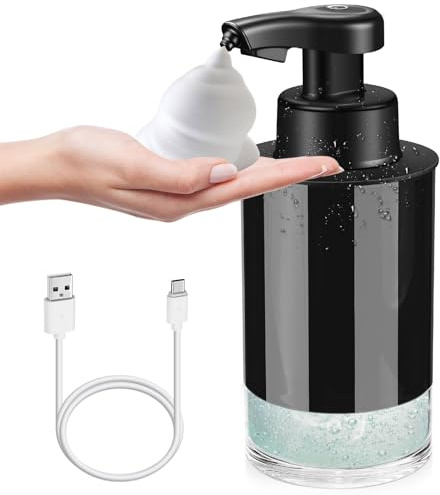 Automatic Foaming Soap Dispenser Touchless Hands-Free: Black Modern Smart Electric Sensor Clog-Free Design for Kitchen & Bathroom, Easy for Kids, Modern Acrylic