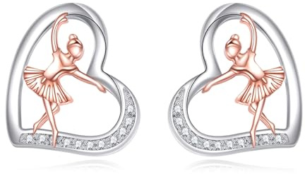 YFN Ballet Earrings 925 Sterling Silver Sports Stud Earrings Heart Shaped Jewellery Gift for Women Ballerinas Ballet Lovers