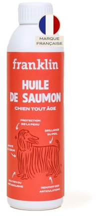 FRANKLIN – Huile de Saumon pour Chien - Complément Alimentaire – Riche en Oméga 3 et 6 – Soins Peau, Pelage et Articulations – 100% Naturelle – 250 ML