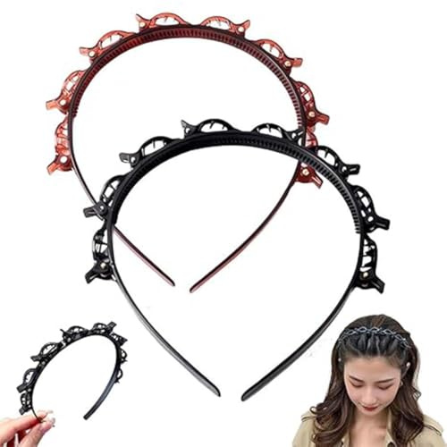 LAKJUOZ 2 Piezas Diademas Con Pinzas, Ayuda Para El Peinado, Diadema Con Cinta Para La Cabeza, Herramienta Para Trenzar, Elegante Para Mujeres Y Niñas Horquillas De Doble Flequillo Para Peinado