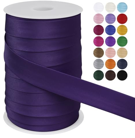 LEREATI Satin Bias Binding Tape for Sewing 1 Inch x 50m Sewing Bias Tape Double Fold, Upholstery Webbing Tape for Sewing, Bunting, Seaming, Quilting, Hemming (Deep Purple)