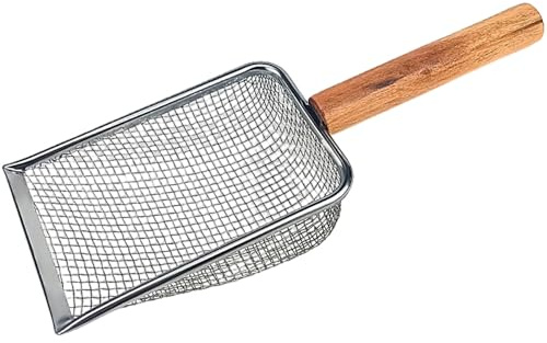 PLUSHCEWT Cuchara de arena para gatos, pala para excrementos de gato, pala de tamiz de arena, pala de malla de reptil inoxidable para excrementos de reptiles, limpiador de arena de esquina