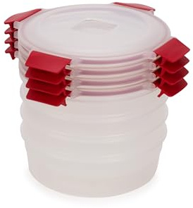 Joseph Joseph Nest Lock Round Food Containers, 4 Piece Lunch Box & Meal Prep Set Reusable, Airtight Plastic Food Containers with Lids, 1L Storage