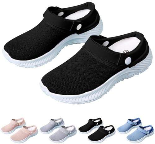 HEONSATI Ladies Orthopaedic Sandals Uk Slip-On Swollen Feet Beach Footwear Sneaker Summer Diabetic Air Cushion Closed Toe Sandals Backless Lightweight Mesh Shoes Platform Casual Comfortable Flat