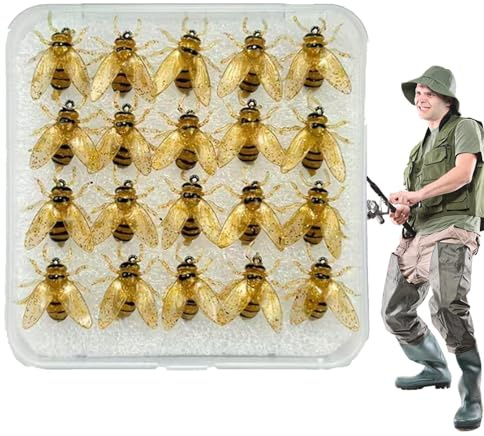 Appât de Pêche à la Mouche pour Truite | 20X Leurres Simulés en Forme d'abeille avec Étui,Accessoires avec Boîtier Design Réaliste pour Eau Douce et Mer Truite Perche Brochet Bar