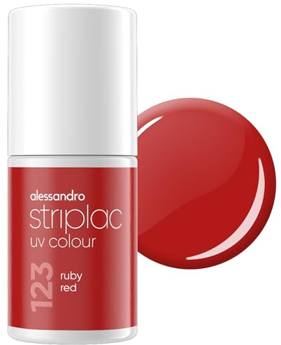 alessandro Striplac UV-Nagellack Ruby Red - Deckend & Kratzfest bis zu 15 Tage - Leichtes Auftragen - Schonende Abziehtechnologie - Vegan - Rot, 6,5ml