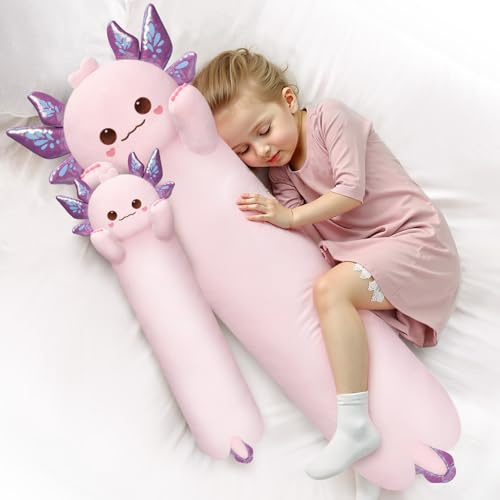 Mewaii Axolotl Plushies Long Pillow Gift, Soft Filling, Purple, 50cm (20in) | Washable Teddy, Huggable Shape, Sofa Cushion Use, Room Decor, For Kids And Teens & Axolotl Lovers