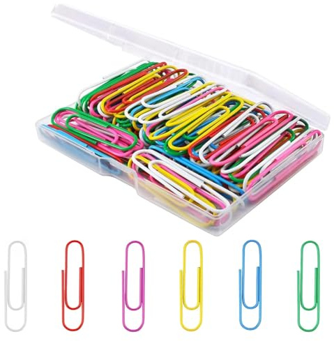 100 Pcs Paperclips Coloured,Metal Paper Clips With Box,Durable Paper Clip,Paperclip Assorted Colours 28mm Repeated Use,for Paperwork Office School Stationery Document Supplies Home,Diy Bookmarks,Photo