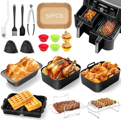 Charmofun Moule Silicone Air Fryer, 23PCS Accessoire Air Fryer pour Ninja Foodi AF300EU/AF400EU/AF500EU, Moule Air Fryer Ninja avec Pain, Grille Racks et Brosse de Nettoyage(Couleur Aléatoire)