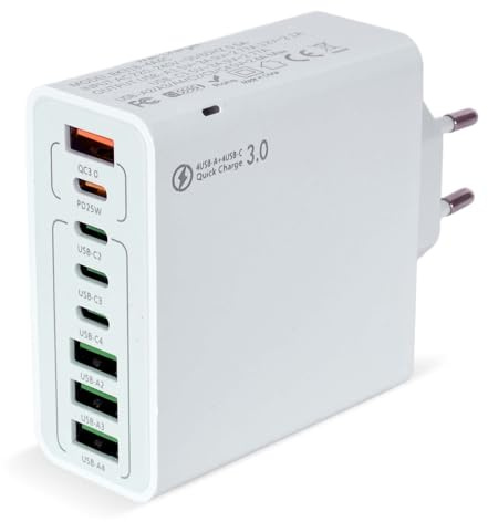 Schnellladegerät Handy, USB-C Ladegerät Mehrfach 120w, 8 Port Adapter Netzteil Stecker, Mehrfach Stecker Mit USB-A Und USB-C, Handy Ladegeräte, Kompatibel Mit iPad, Samsung, Galaxy, Huawei (Weiß)
