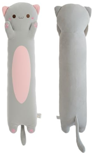 ZOMAXTOY Peluche Chat, Long Oreiller Peluche Chat Doux, Jouet Peluche Chaton Mignon Oreiller Câlin Animaux Empaillés pour Enfants Garçons Filles(Gray, Round Eyes, 60cm/23.62inch)