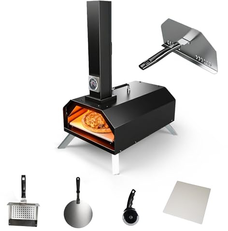 Outdoor Pizza Oven 30 CM Portable Wood Fired Pellets Pizza Ovens, Stainless Steel Pizza Maker for Backyard or Outside Camping With a Thermometer and a Cutter, Pizza Stone, Karienvir