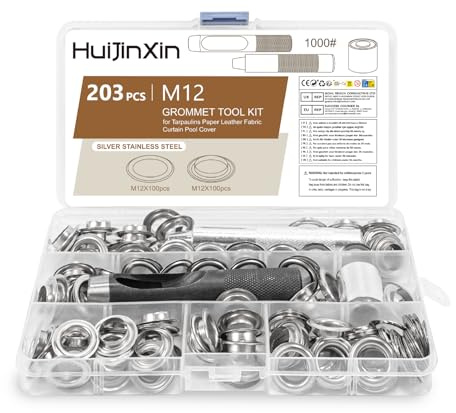 Set di 203 occhielli, kit di attrezzi Grommet, occhielli da 12 mm, occhielli per teloni, occhielli e rondelle, set di pinze per occhielli, occhielli in metallo, per teloni, in pelle, copertura della