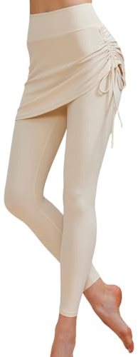 Harssidanzar Women's Skirted Leggings Yoga Tennis Golf Gym High Waist Leggings with Skirts CL401US, White, Size Medium