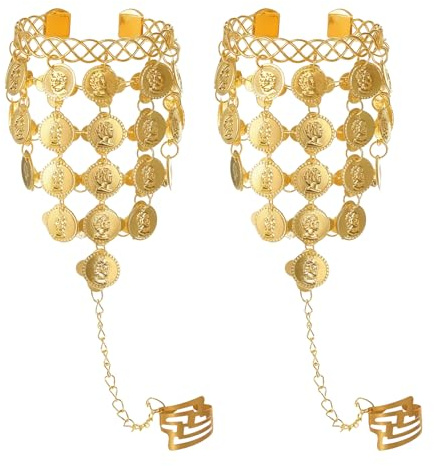 IHLOOTD Pulseras Danza Del Vientre 2 Piezas Pulsera de Monedas Pulsera con Anillos para Accesorios Danza Oriental, Carnaval, Fiesta Temática