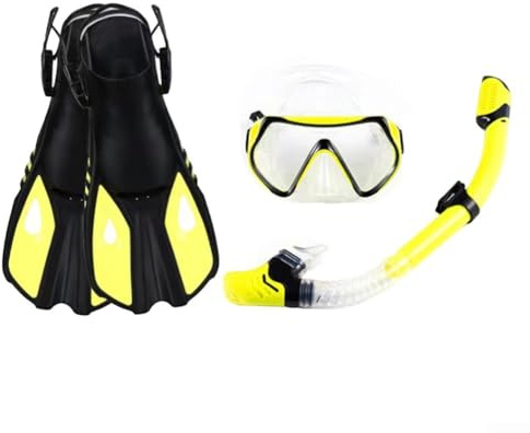 Set da snorkeling tutto in uno con maschera regolabile, boccaglio e pinne per principianti (S/M giallo)
