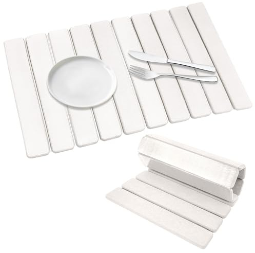 Diskmatta, 60 x 40 cm droppmatta av kiselgur, vikbar diskbänksmatta, droppmatta, snabbtorkande för kök, snabbtorkande stenmatta, kök (vit, 1)