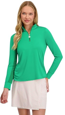Stella Parker Women's Long Sleeve 1/4 Zip Mock Neck Pullover – UPF 50+, Performance Stretch, Mint Green, Medium