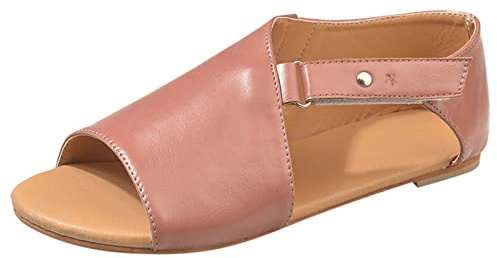 Sandali Gioiello Donna Sandali Pianta Larga Piatti Con Tacco da Donna Solido Rotondo Di Punta Hook Loop Colore Scarpe da Chiusi Scarpe Estive (Pink 39)