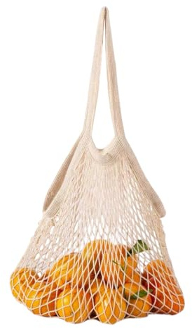 MIRKUZI Reusable Shopping Bags, Una borsa per la spesa riutilizzabile in filato di cotone, borsa a rete lavabile da spiaggia, borsa a rete beige adatta per frutta e verdura