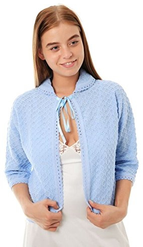 Ladies Knitted Bed Jackets | Stylish & Comfortable Traditional Bed Jackets by Lady Olga Blue W (8-10)